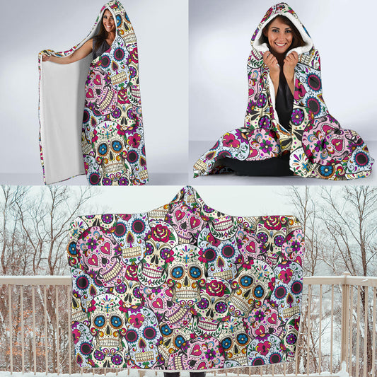 Beautiful sugar skull hoodie blanket, skull blanket