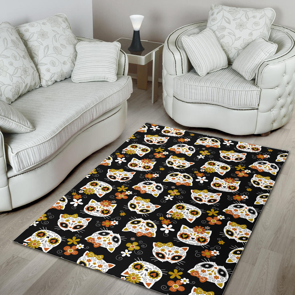 Sugar skull cat rug carpet mat