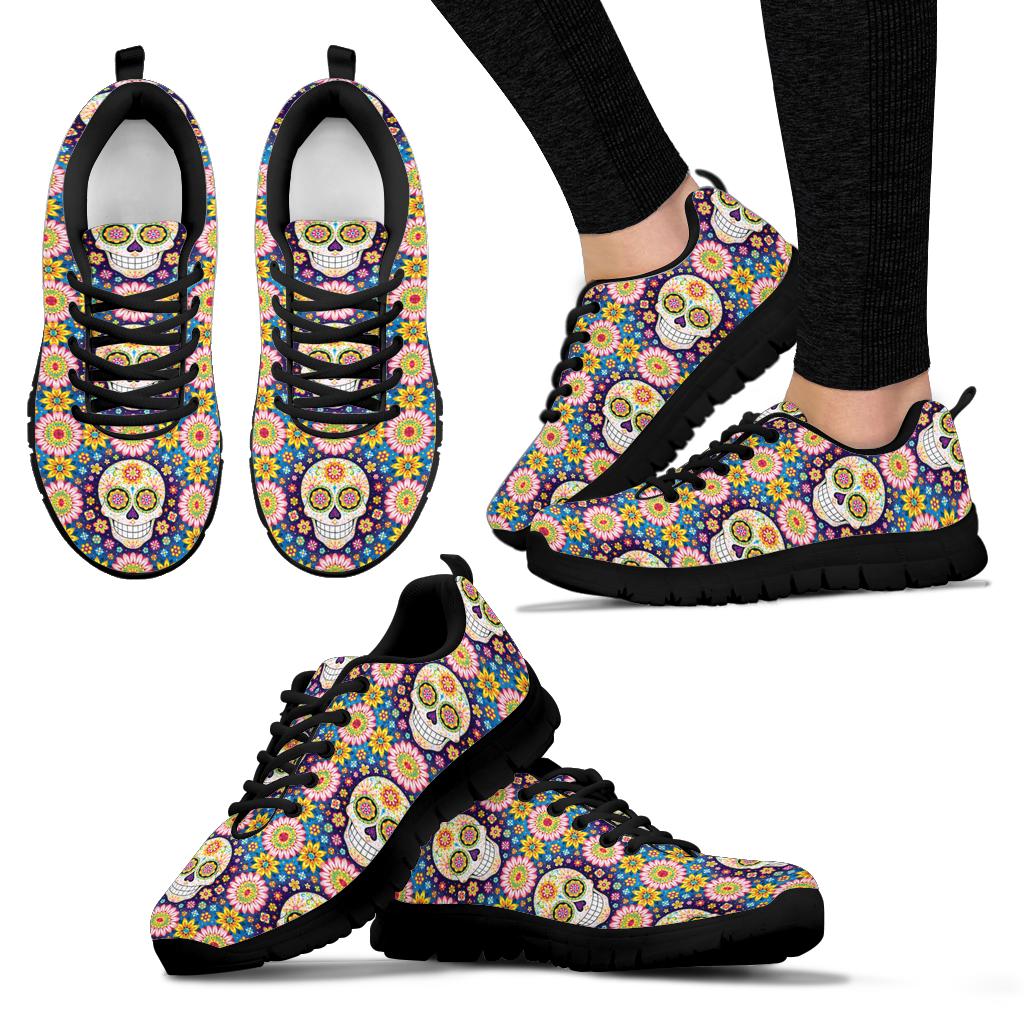 Sugar skull sneakers shoes - black