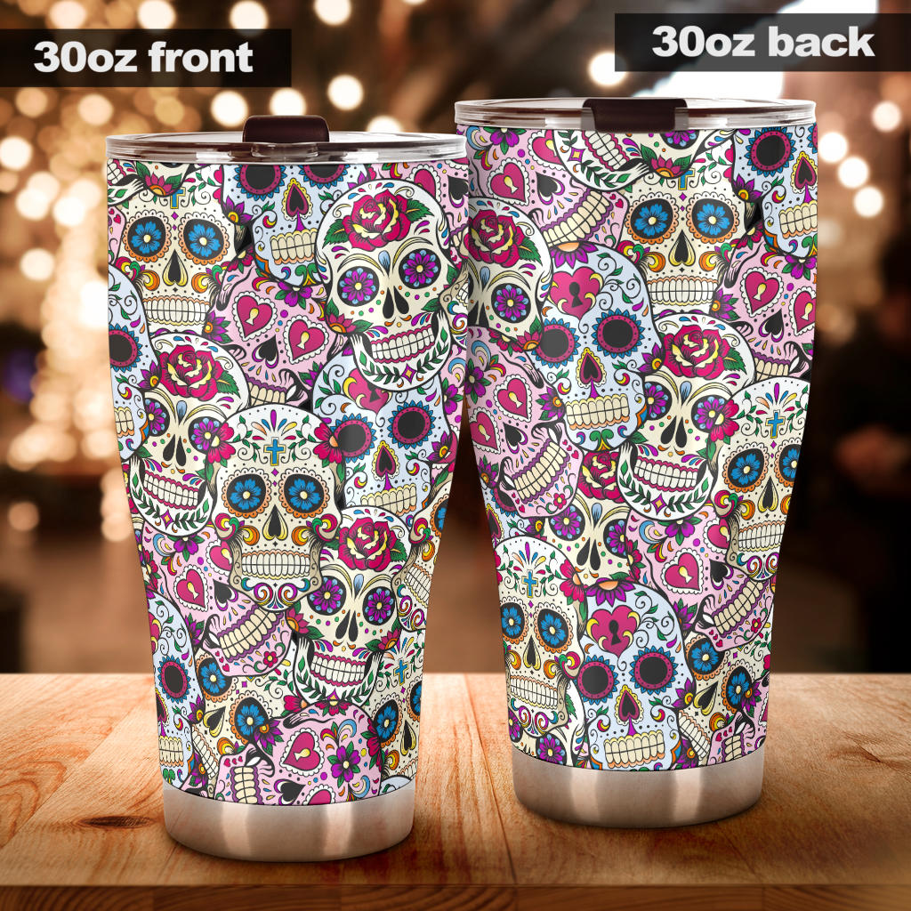 Sugar skull day of the dead tumbler travel mug