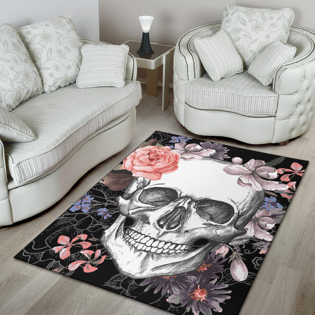 Floral skull rug mat carpet