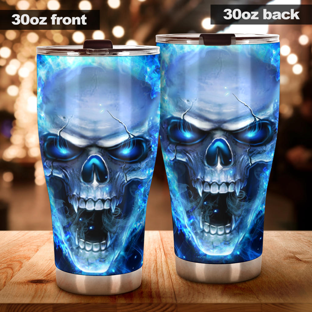 Fire skull tumbler mug