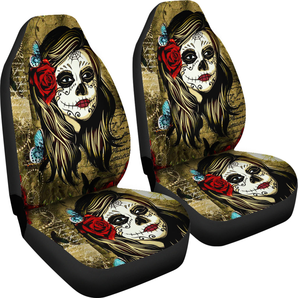 Set 2 pcs Sugar skull girl skull car seat covers