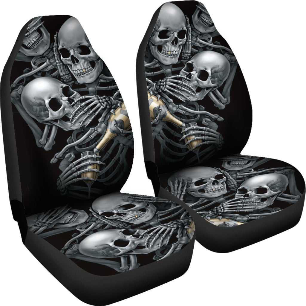 Set 2 pcs No see no hear no speak skull gothic car seat cover