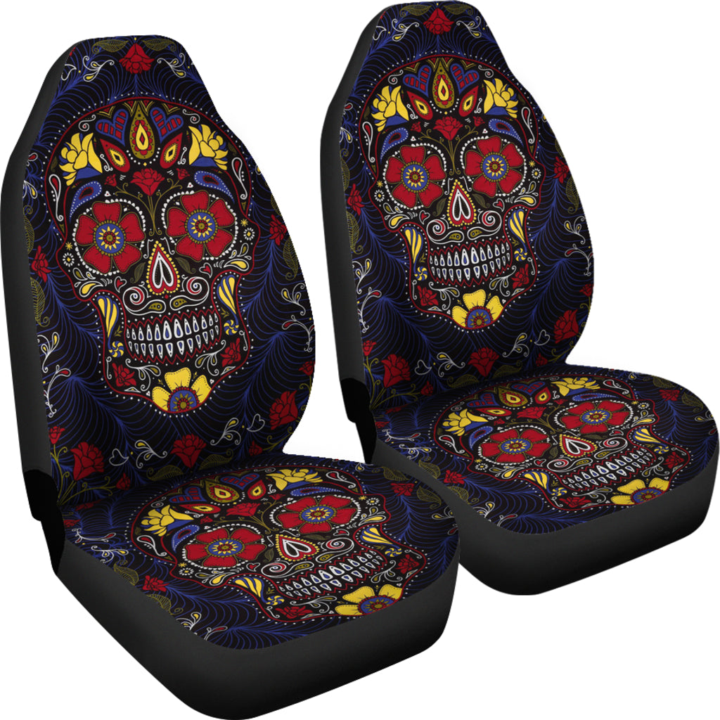 Set of 2 pcs sugar skull car seat covers