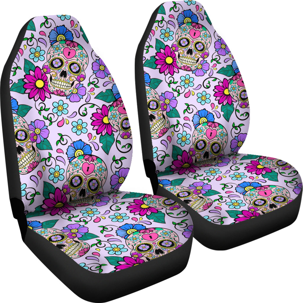 Set of 2 - Sugar Skulls - Car Seat Covers
