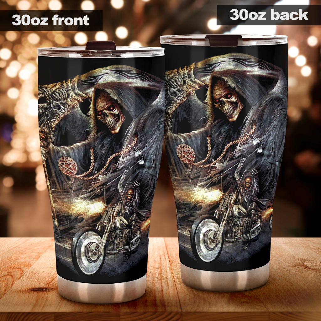 Biker skull, Motorcycle skull tumbler cup mug