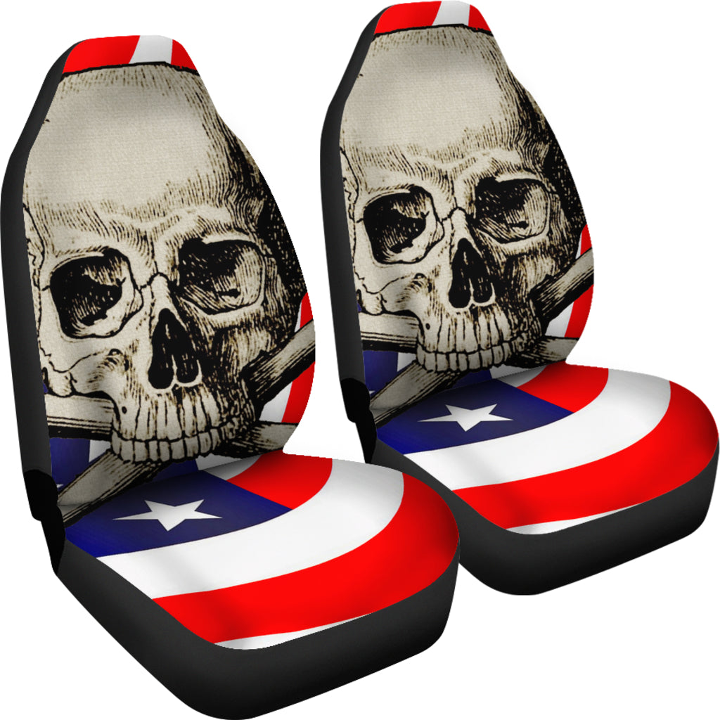 Set of 2 - Flag Skull car seat cover
