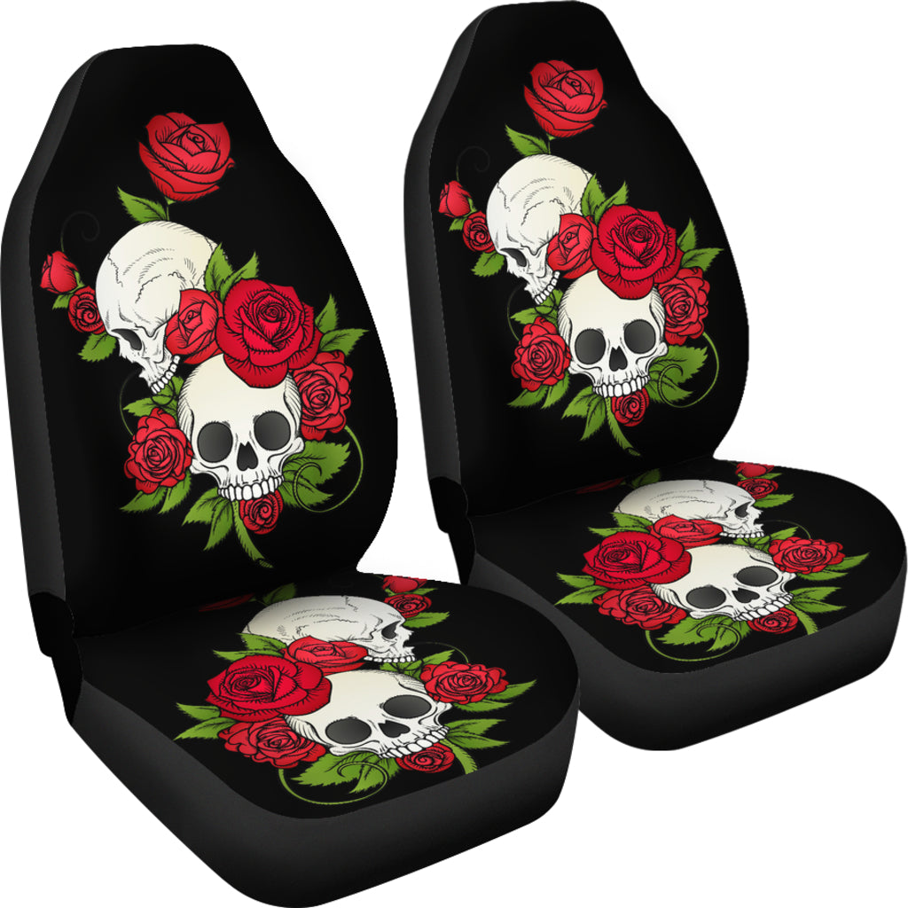 Set of 2 Floral skull car seat cover