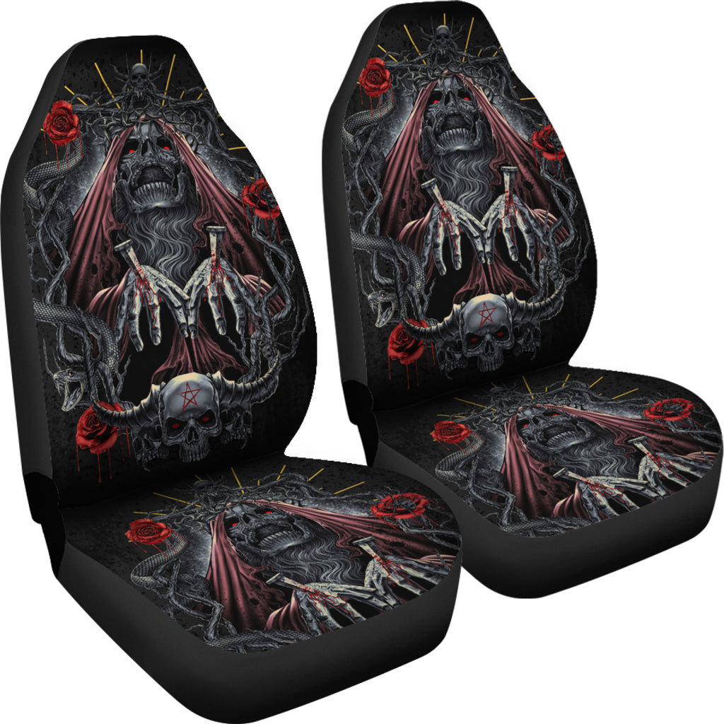 Set of 2 skull gothic car seat covers