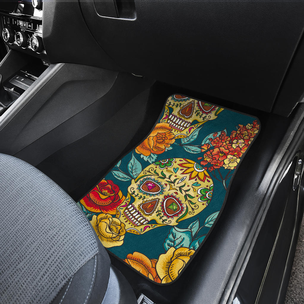 Set 4 pcs - day of the dead sugar skulls car mats