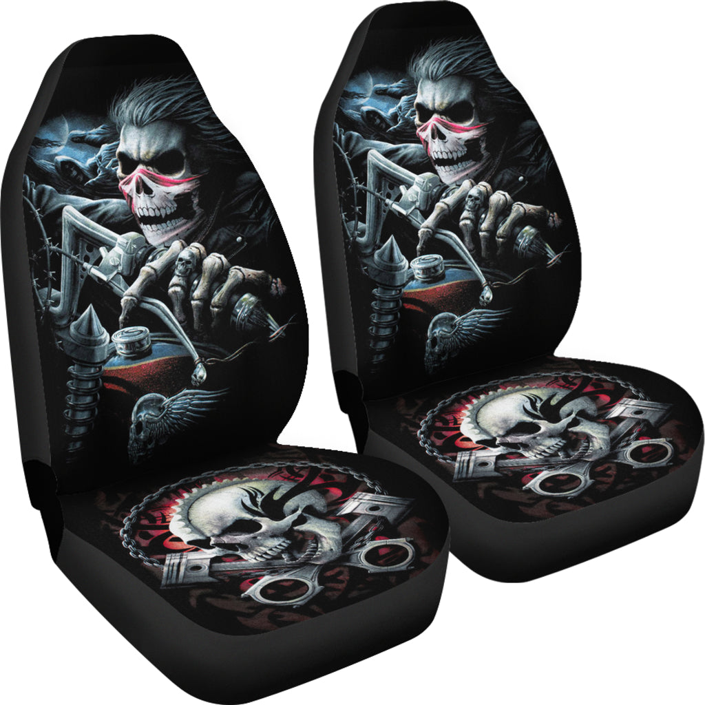 Set of 2 pcs biker skull girl car seat covers
