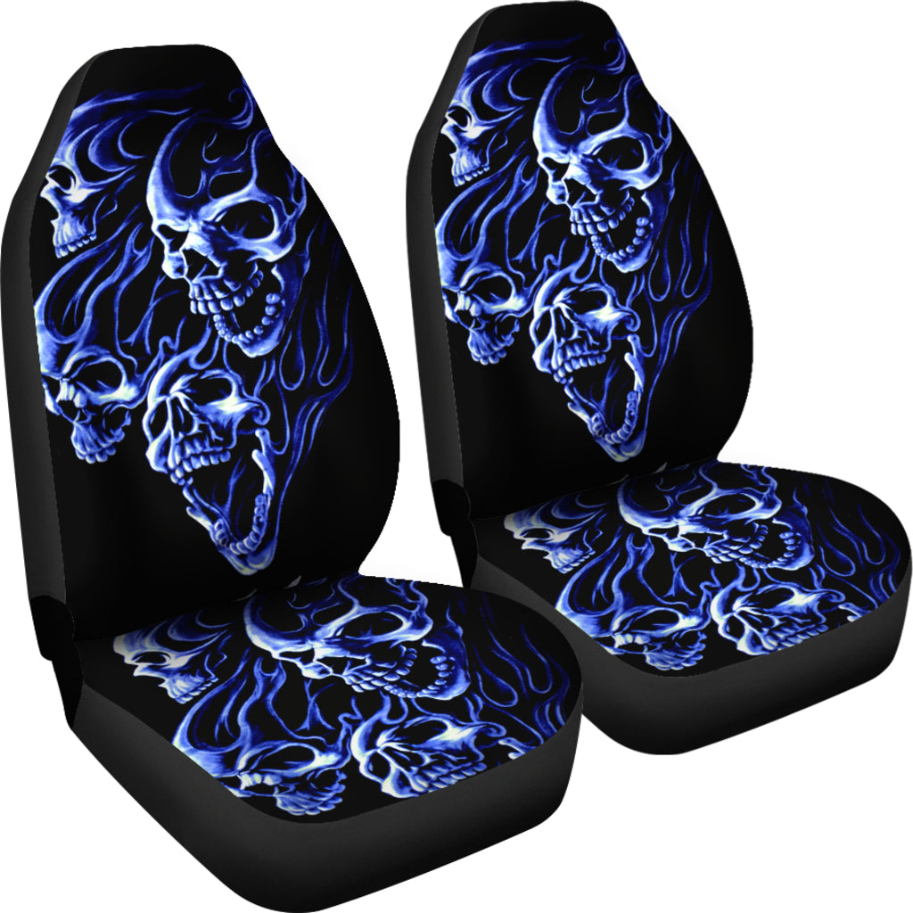 Set 2 pcs Flaming Gothic skull car seat covers