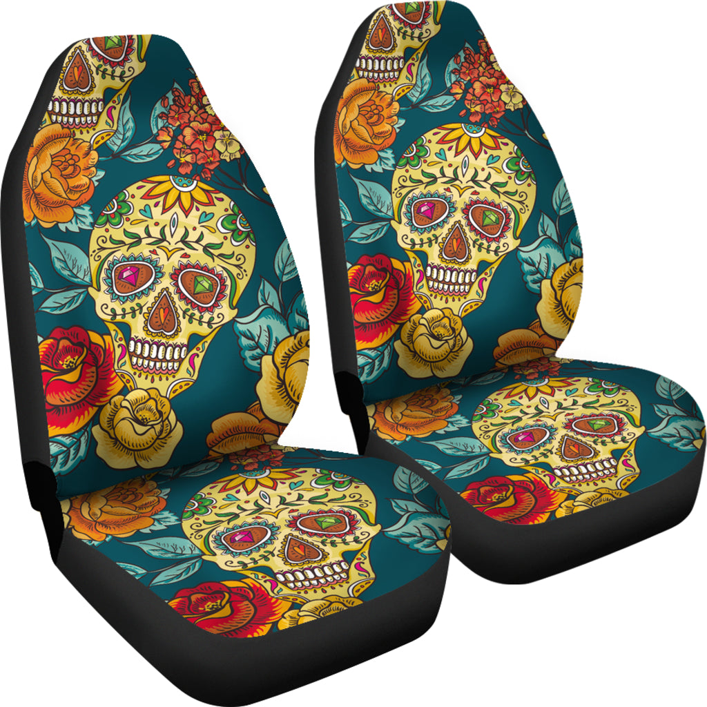 Sugar skull floral car seat cover