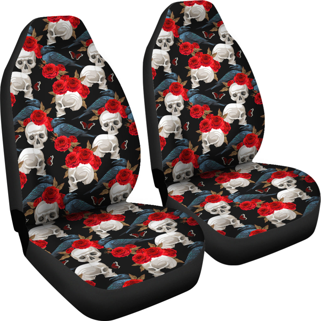 Set 2 pcs Floral sugar skull day of the dead skull car seat covers
