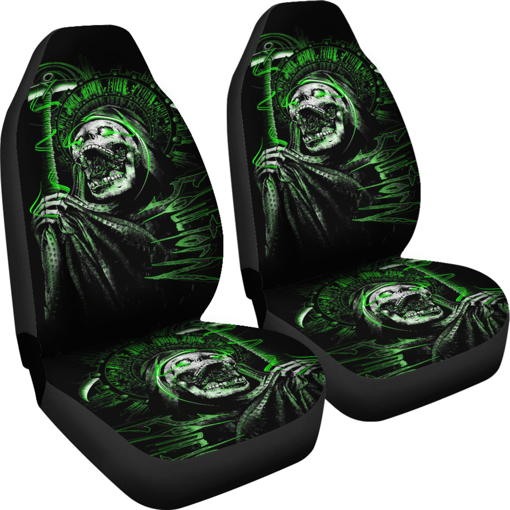 Set 2 pcs Gothic green skull car seat covers