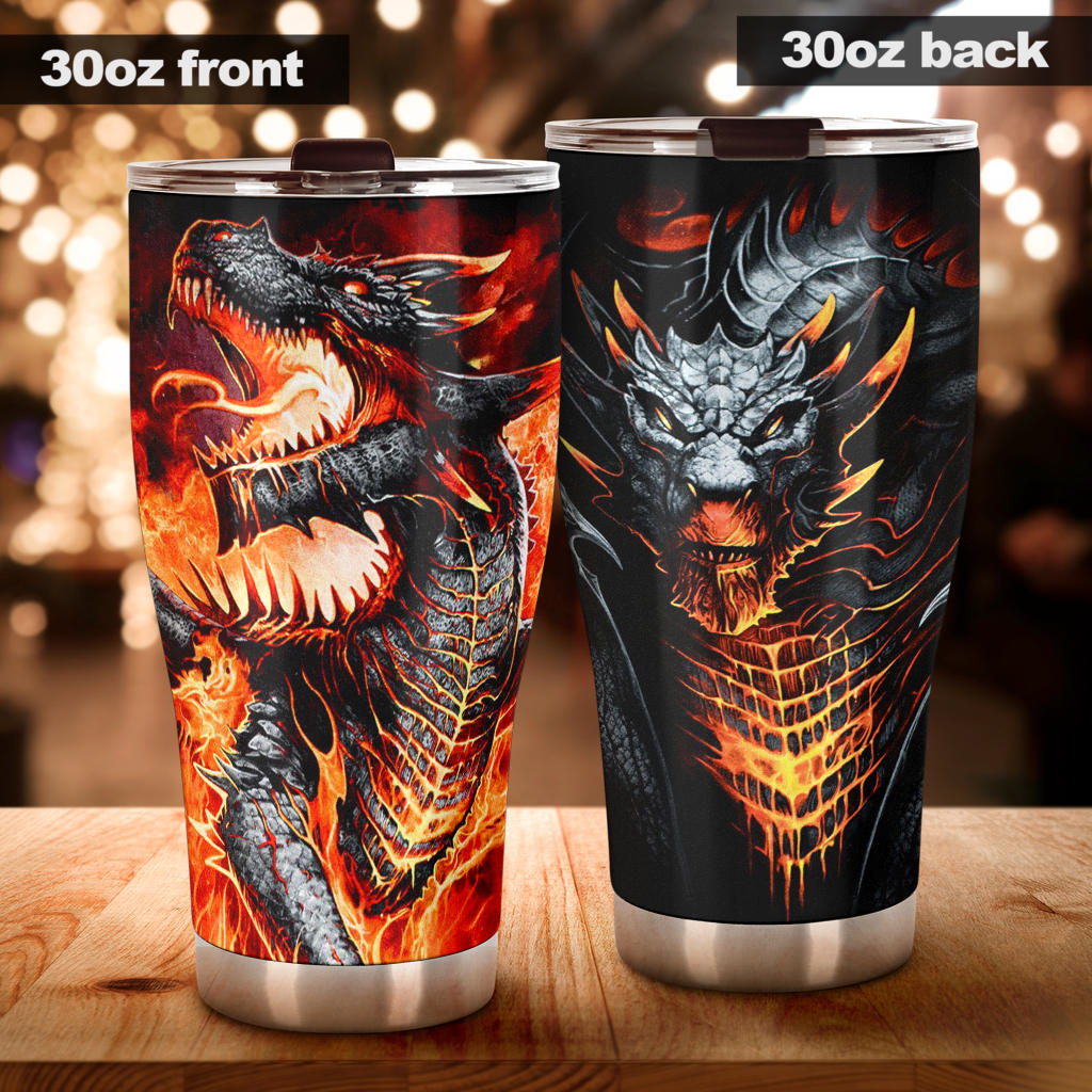 Dragon skull grim reaper tumbler travel mug