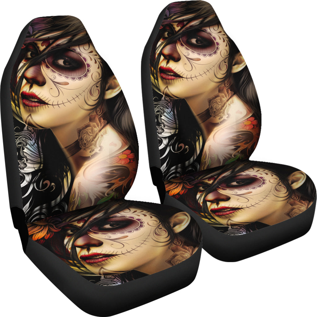 Set of 2 pcs sugar skull girl car seat covers