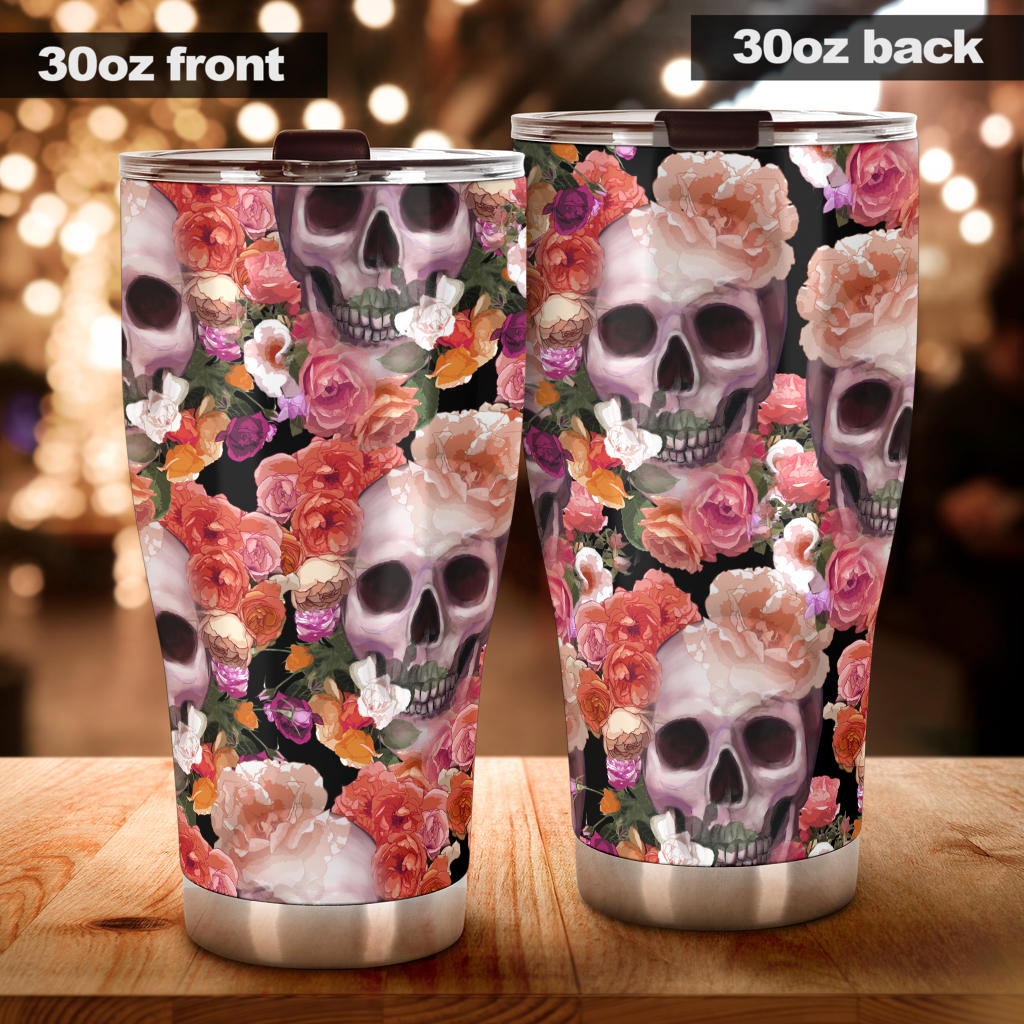 Sugar skull floral tumbler mug cup