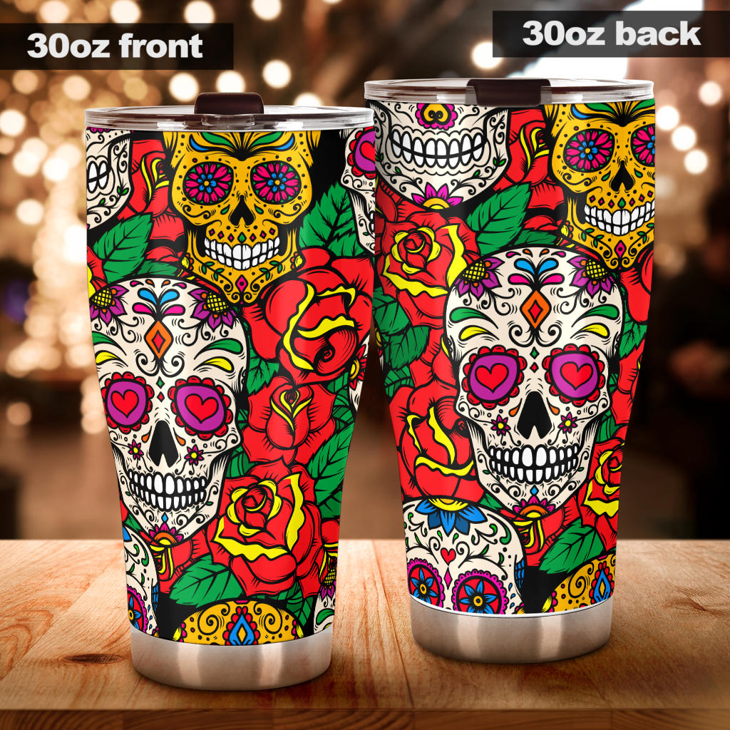 Sugar skull floral tumbler mug cup