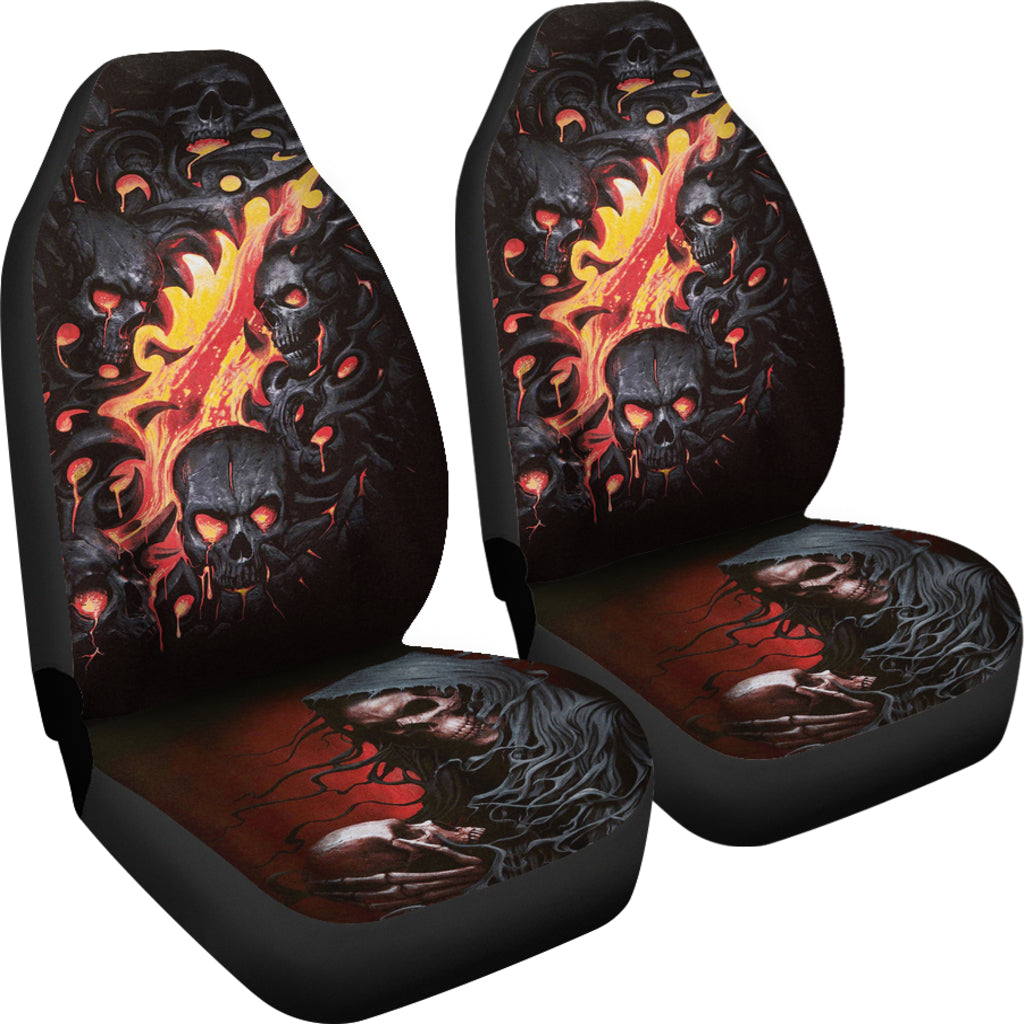 Set 2 pcs Fire skull car seat covers