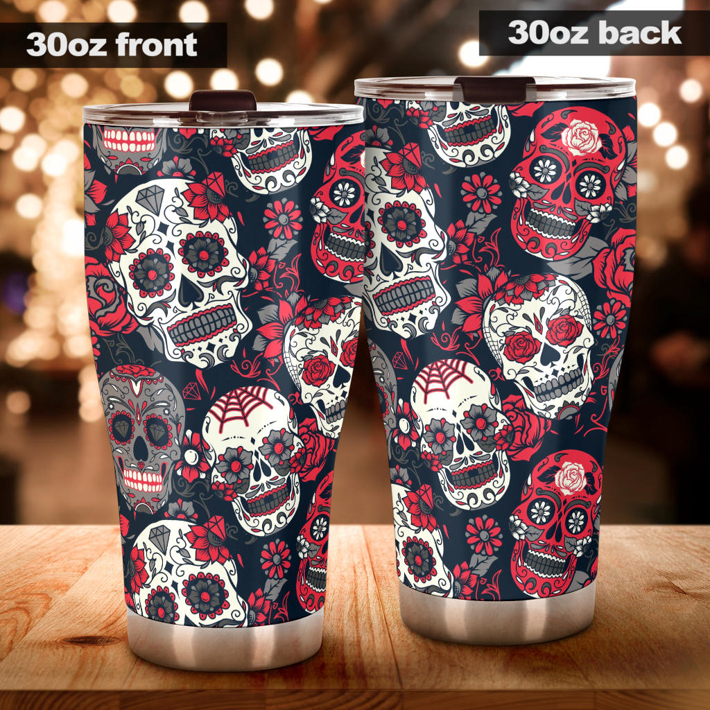 Sugar skull tumbler, candy skull tumbler mug