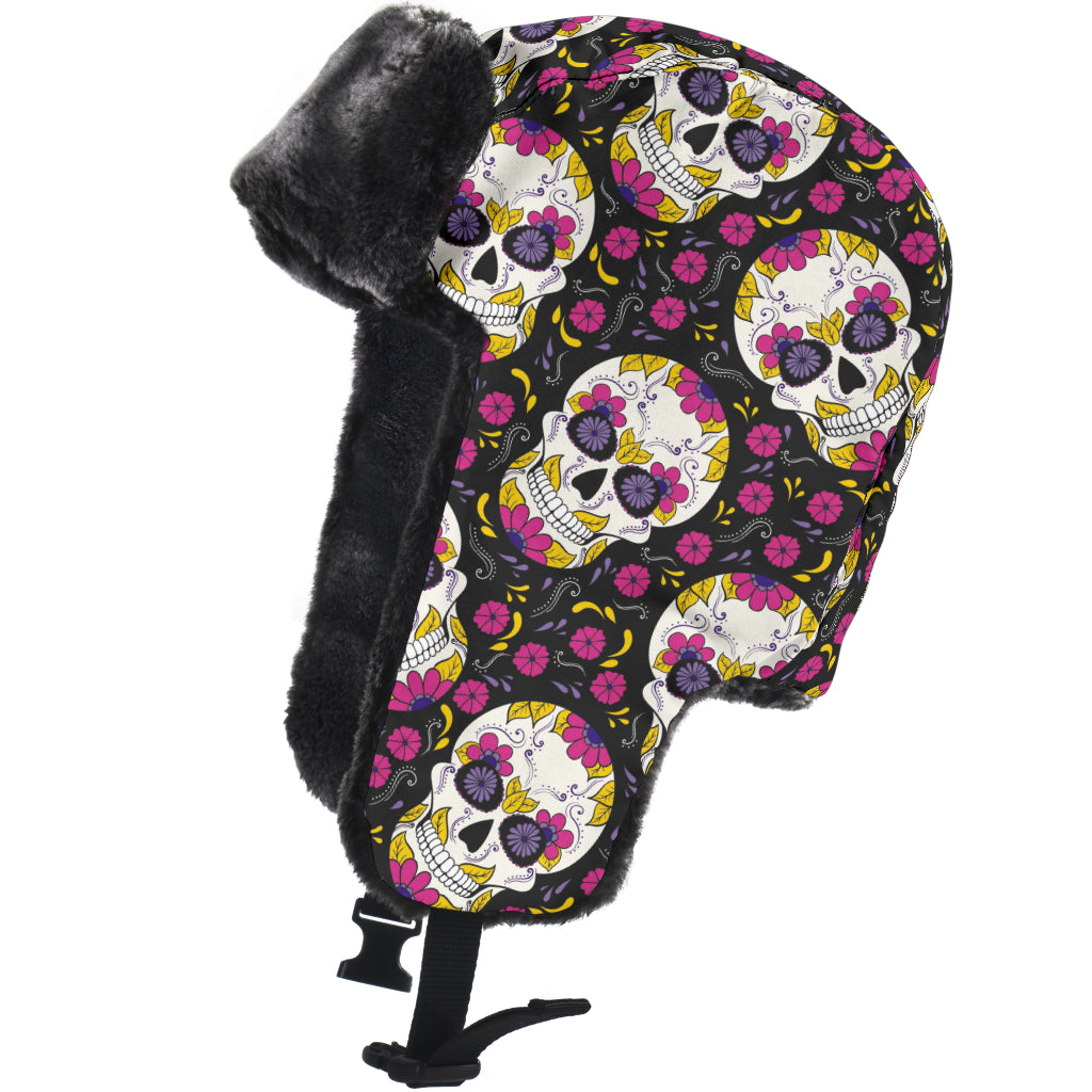 Sugar skull trapper hat