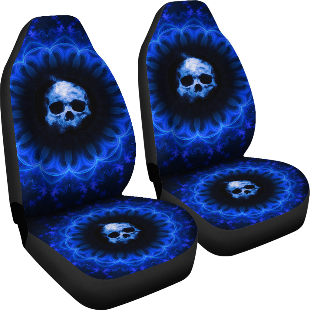 Set 2 pcs Blue Gothic skull car seat covers