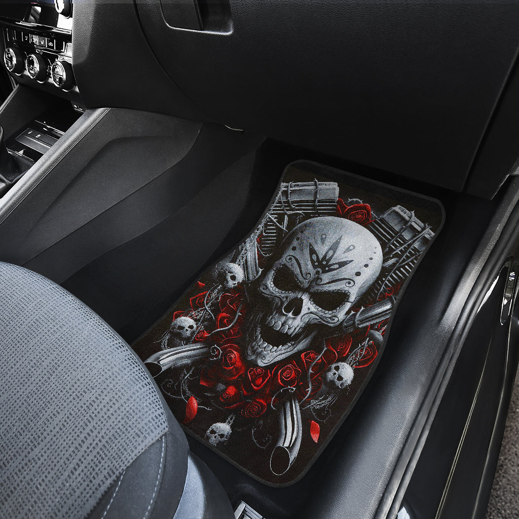 Set of 4 pcs flaming skull car mats