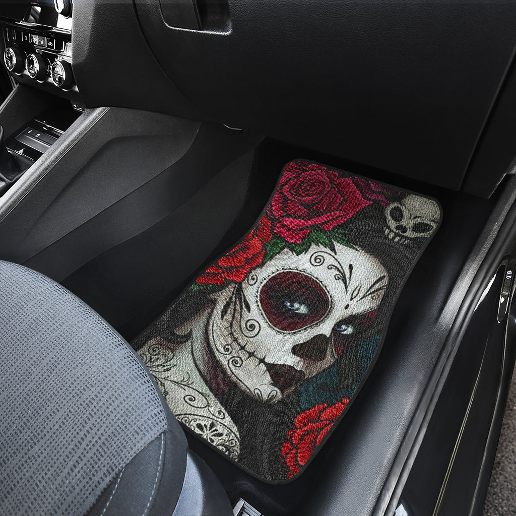 Set of 4 pcs sugar skull girl car mat