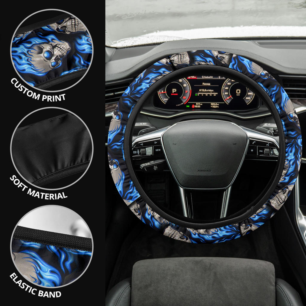 Flaming skull steering wheel cover