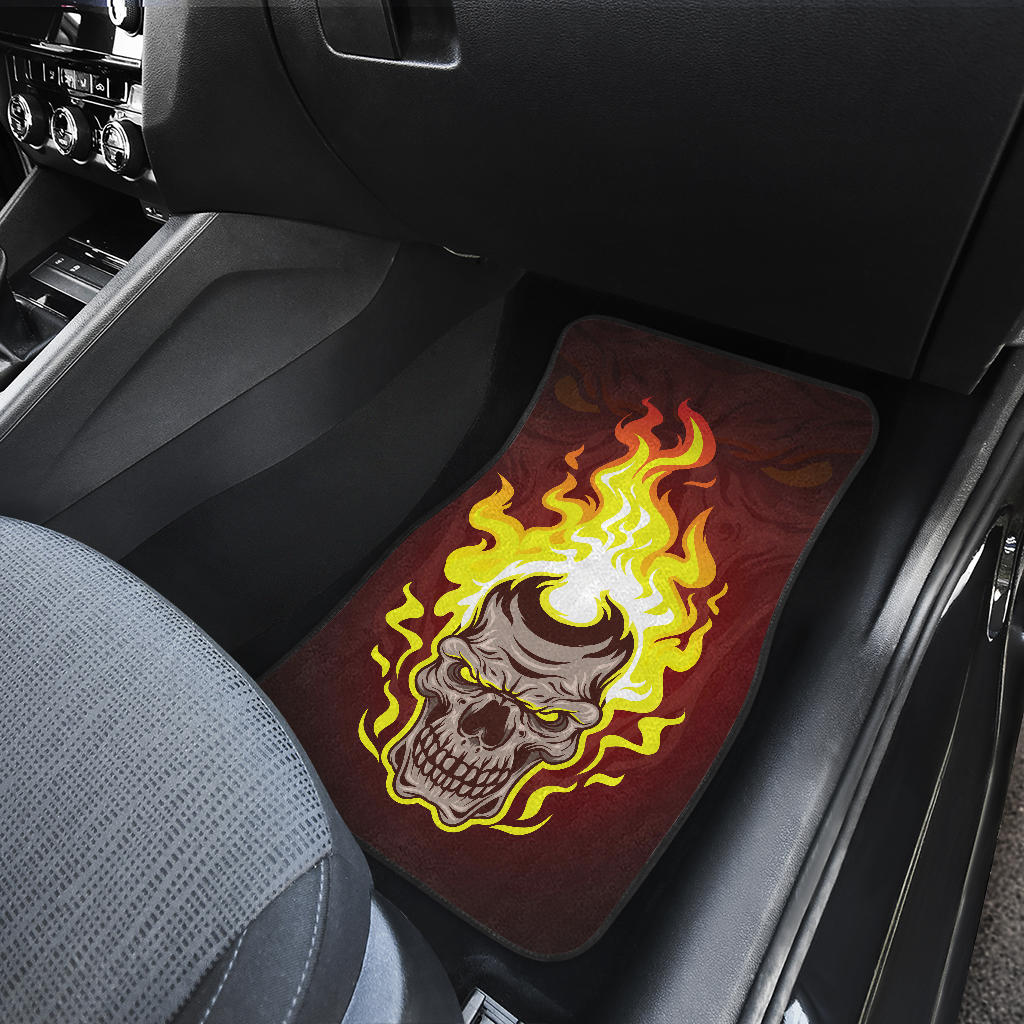Set of 4 pcs flaming skull car mats