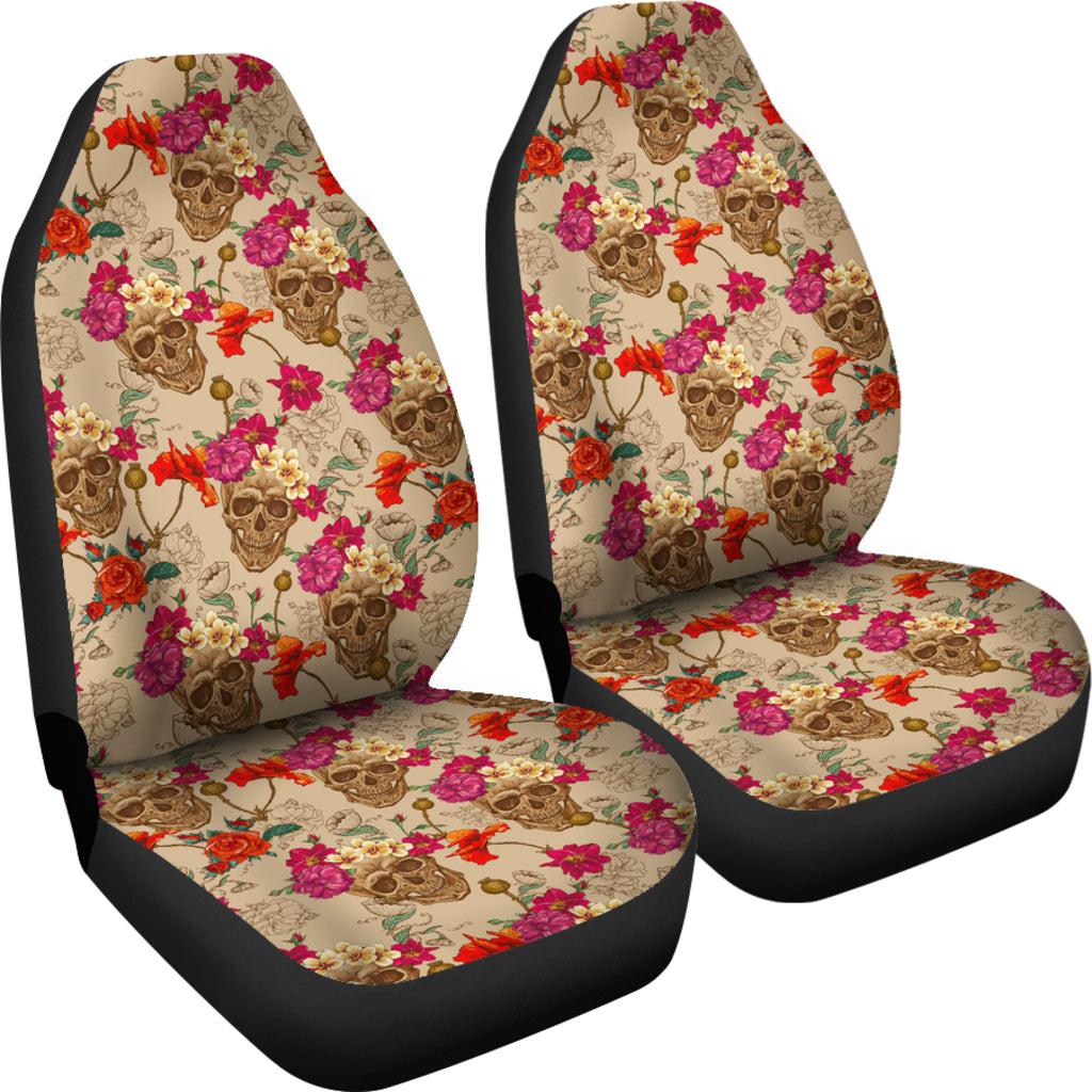 Set of 2 pcs sugar skull car seat covers