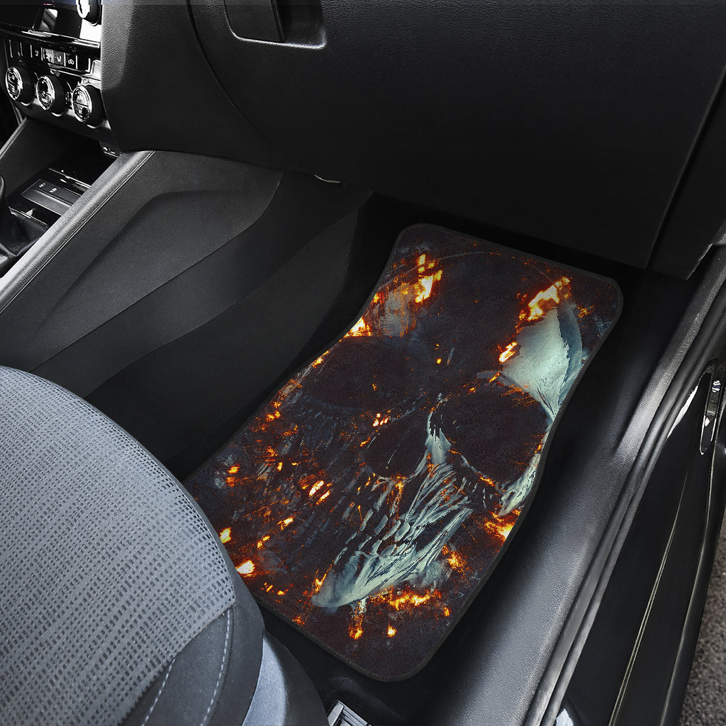 Set of 4 pcs flaming skull car mats