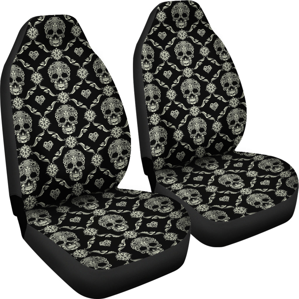 Set 2 pcs Floral sugar skull day of the dead skull car seat covers