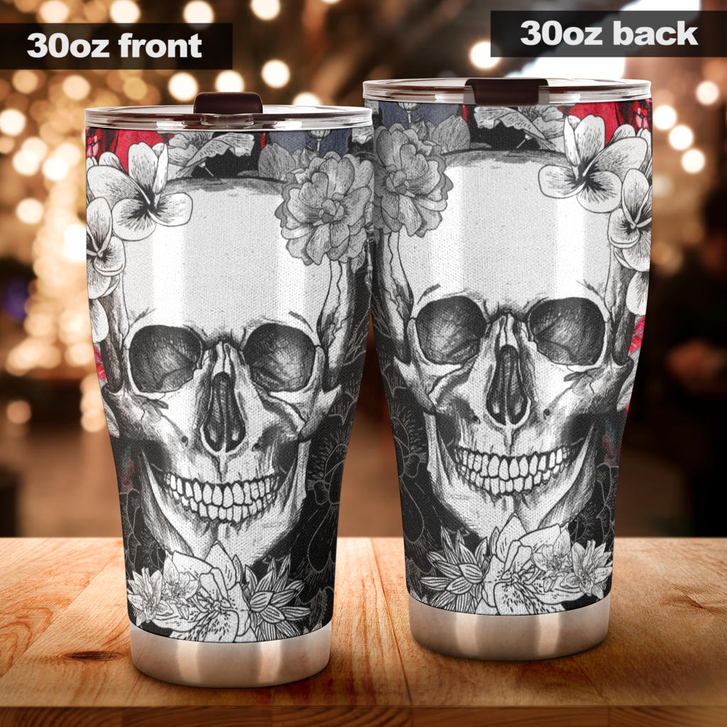 Floral skull tumbler mug cup