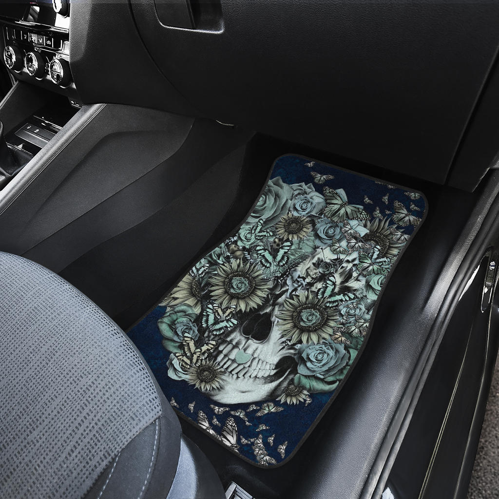 Set of 4 pcs floral sugar skull car mats