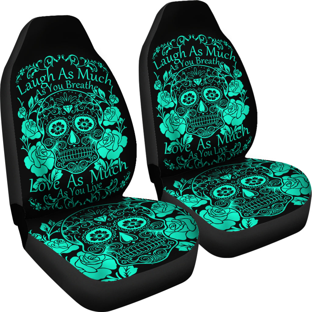 Set of 2 Sugar skull seat covers - Laugh As Much As You Breath