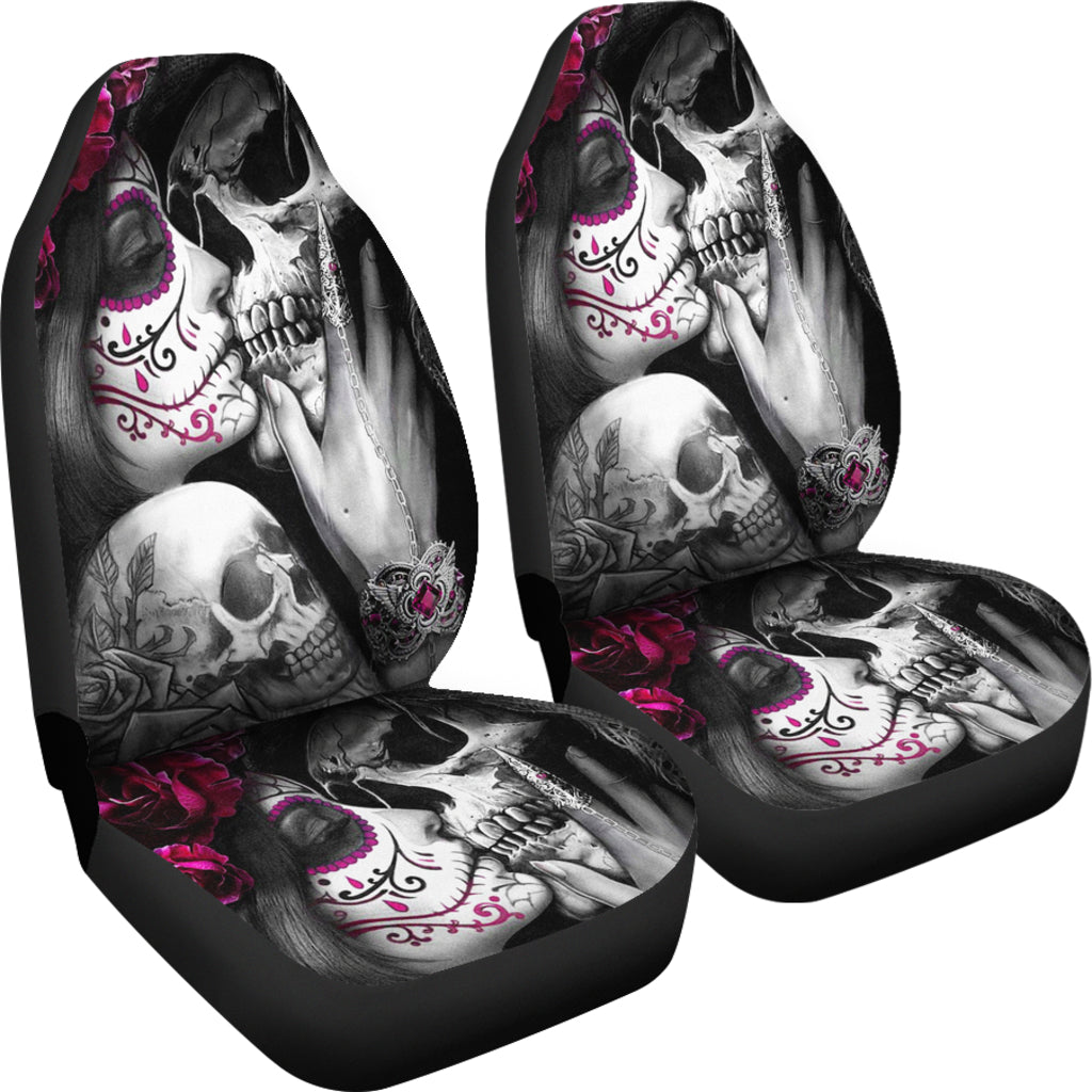 Set of 2 pcs skull girl kiss grim reaper car seat covers