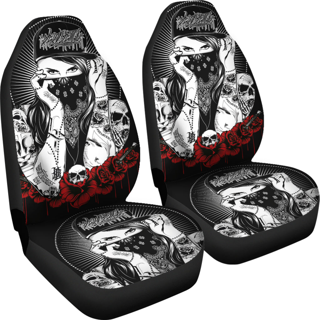 Set 2 pcs Gothic skull car seat covers