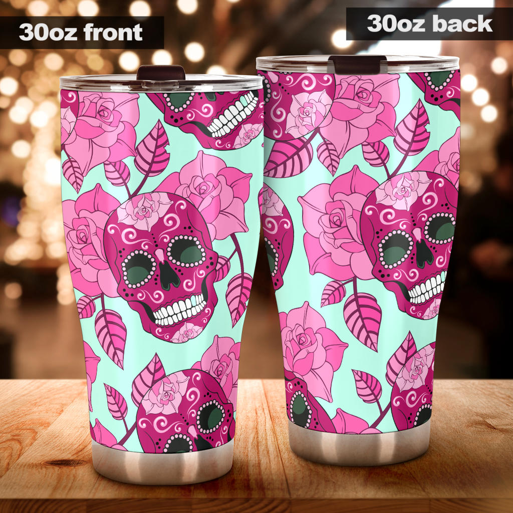 Sugar skull floral tumbler mug cup
