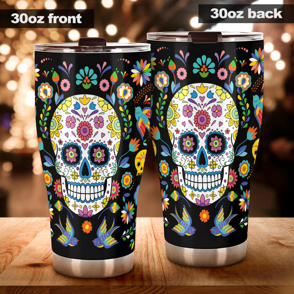 Mexican calaveras sugar skull tumbler mug