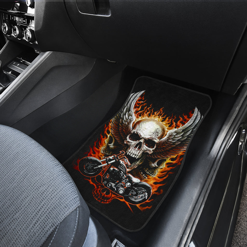 Set 4 pcs wing flaming motorcycle skull car mats