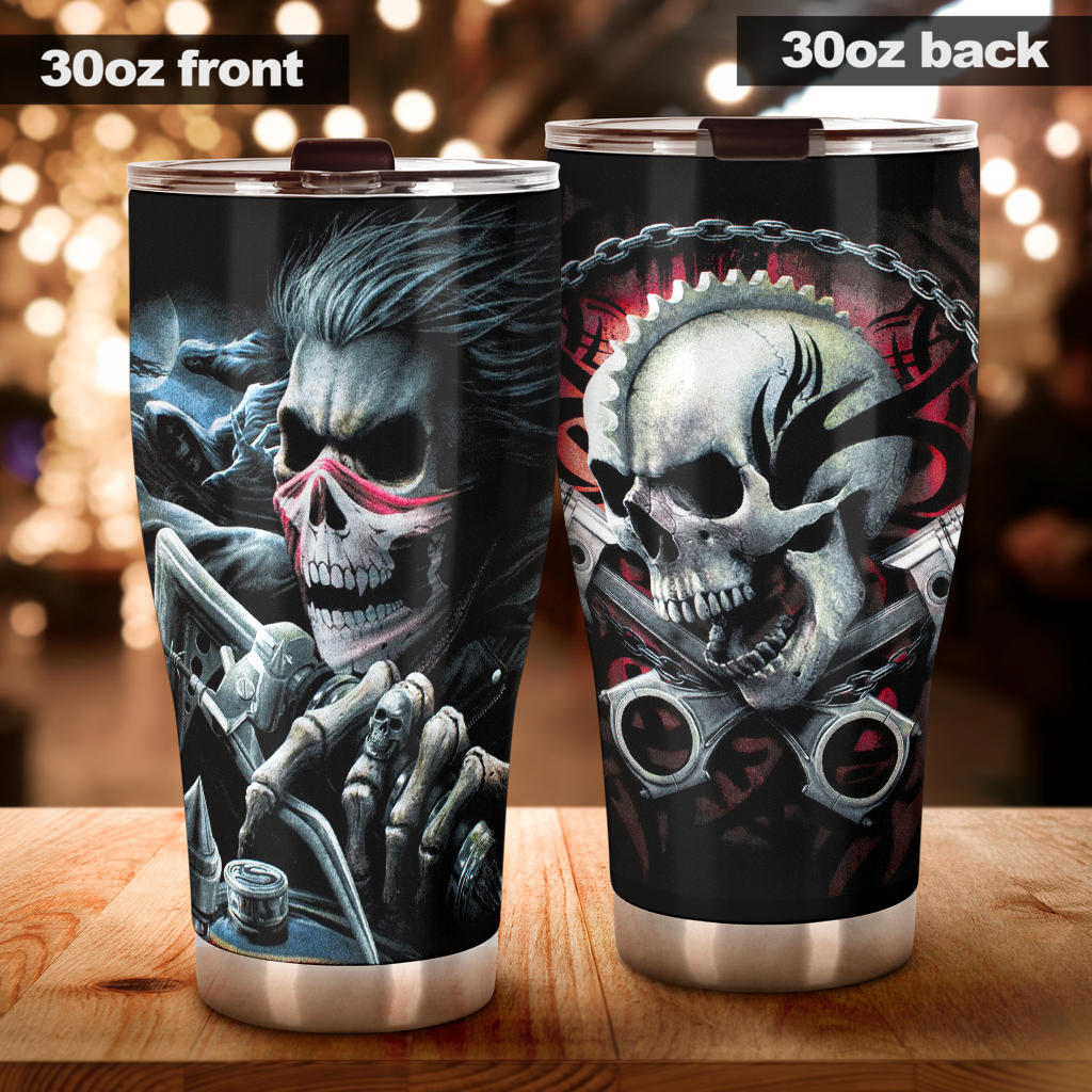 Skull biker tumbler mug