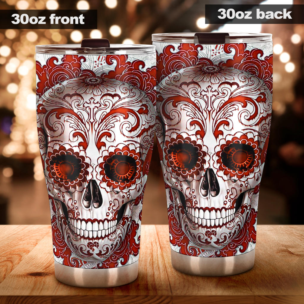 Sugar skull floral tumbler mug cup