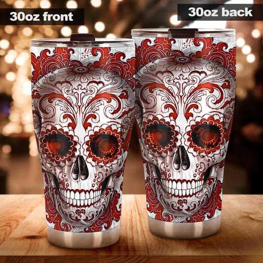 Sugar skull floral tumbler mug cup