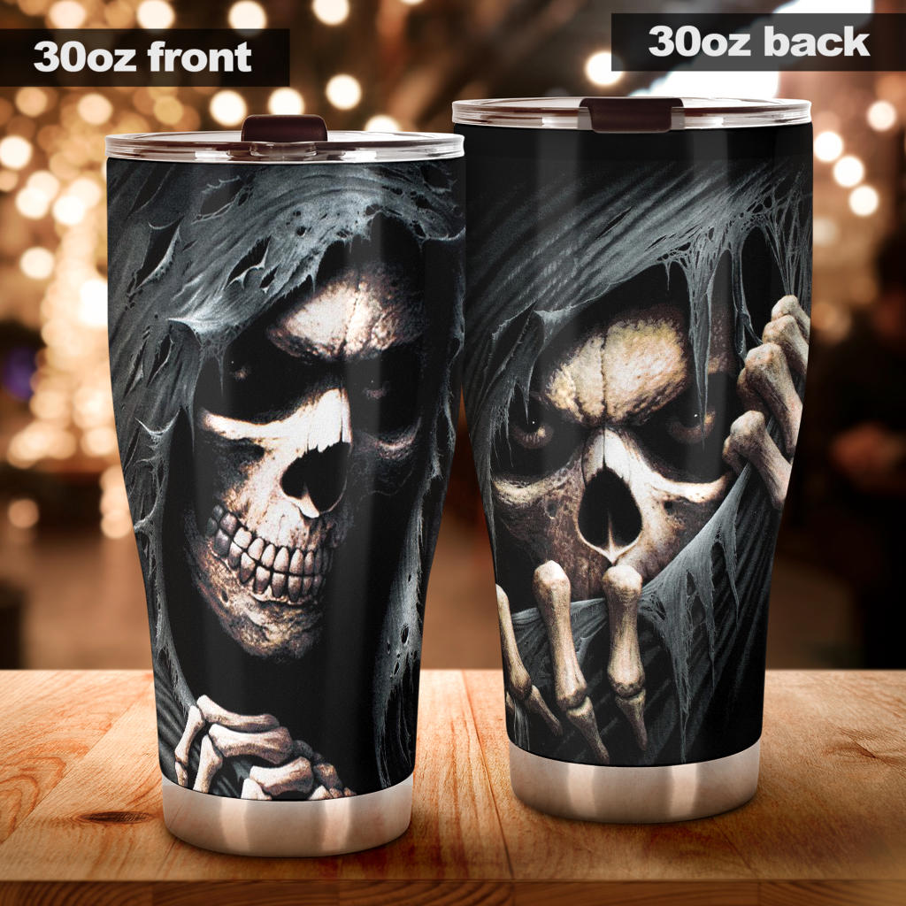 Grim reaper skeleton skull tumbler mug