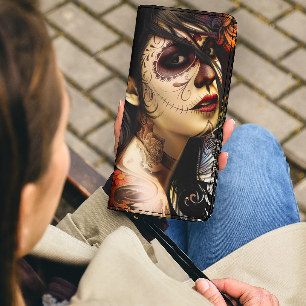 Day of the dead sugar skull girl wallet