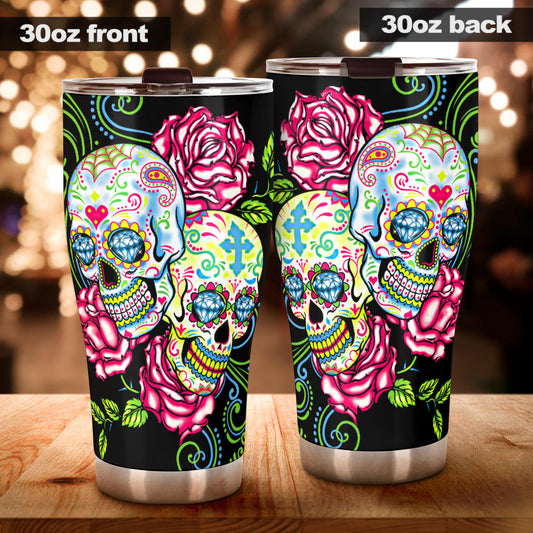 Sugar skull floral tumbler mug cup