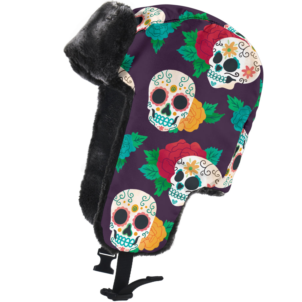 Sugar skull trapper hat